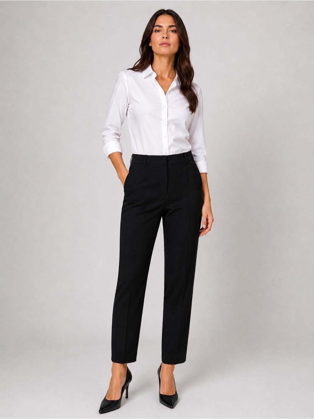 LOFT Black Straight-Leg Work Trousers